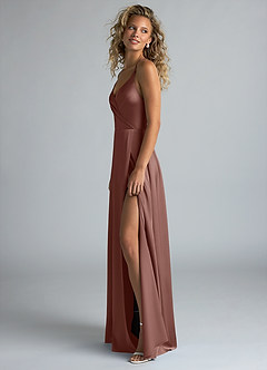 Azazie Davis Bridesmaid Dresses Espresso A-Line Pleated Stretch Satin Dress image6