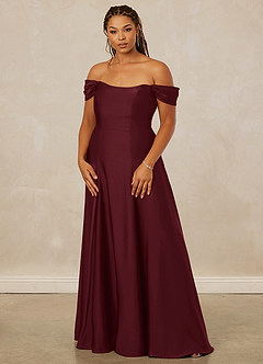Christian Siriano Bridal for Azazie 1002 Bridesmaid Dresses Cabernet A-Line Off the Shoulder Stretch Satin Convertible Dress image11