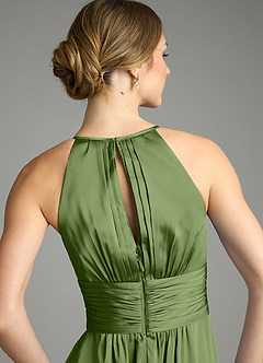 Azazie Bonnie Bridesmaid Dresses Juniper A-Line Pleated Stretch Satin Dress image6