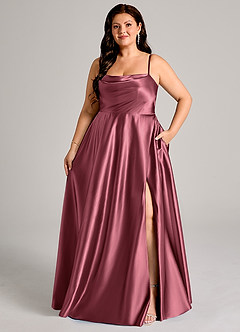 Azazie Elle Bridesmaid Dresses Desert Rose A-Line with Pockets Metallic Satin Dress image7