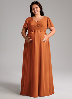 Azazie Verna Maternity Bridesmaid Dresses A-Line V-Neck Ruched Chiffon Floor-Length Dress image11