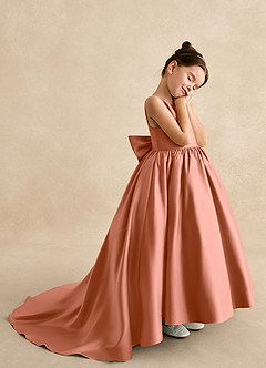 Azazie Mimia Robe Demoiselle D'honneur Fillette Robe Trapèze en Mat Satiné Arc Mai Tai image4