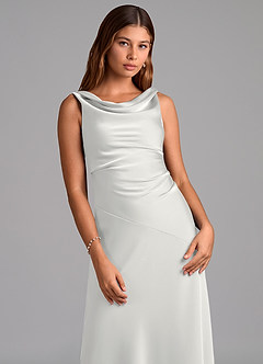 Azazie Nerine Bridesmaid Dresses White A-Line Pleated Stretch Satin Dress image6