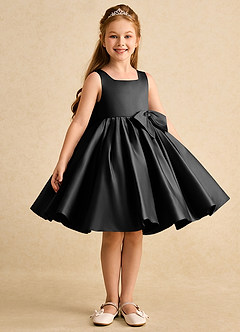 Azazie Jessie Flower Girl Dresses Black A-Line Bow Matte Satin Dress image5