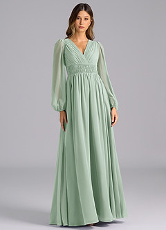 Azazie Palerma Bridesmaid Dresses Agave A-Line Long Sleeve Chiffon Dress image1