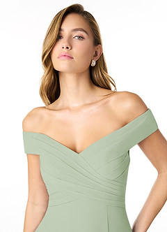 Azazie Lecia Robes de demoiselle d'honneur Robe Empire Convertible en Mousseline de soie Schulterfrei, plissiert Vert Sauge image6