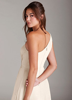 Azazie Brooke Bridesmaid Dresses White Alabaster A-Line One Shoulder Chiffon Dress image8