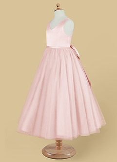 Azazie Marybell Flower Girl Dresses Blushing Pink A-Line Bow Tulle Dress image7