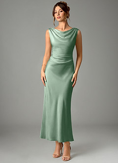 Azazie Kieryn Robes de demoiselle d'honneur Robe Sirène en Satin extensible Plissée Agave image1