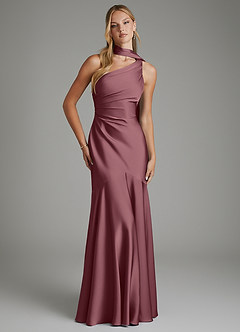Azazie Amara Bridesmaid Dresses Desert Rose Mermaid One Shoulder Stretch Satin Dress image1