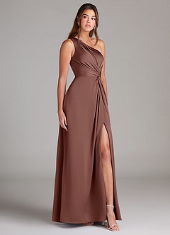 Azazie Brooke Bridesmaid Dresses Espresso A-Line One Shoulder Stretch Satin Dress image10