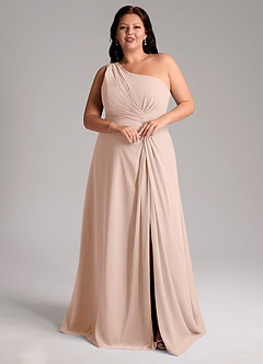 Azazie Brooke Brautjungfernkleider A-Linie One-Shoulder Chiffon Kleid Englisches Rosa image10