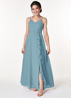 Azazie Naeem Junior Moody Blue A-Line Ruched Chiffon Dress image1