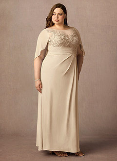 Azazie Hera vestidos de madre de la novia Vestido de Champán de Gasa de Corte En A con Capa de encaje image10