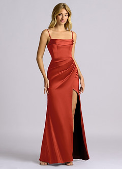 Azazie Auden Brudtärnklänningar Klä av Tubklänning i Stretch Satin Av axeln Rost Konvertibel image3