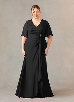 Azazie Carson vestidos de madre de la novia Vestido de Negro de Gasa de Corte En A con Encaje de cuello en V image6