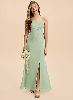 Azazie Amelia Junior Dusty Sage Mermaid Pleated Chiffon Dress image3