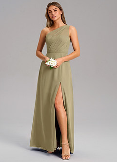 Azazie Phaedra Bridesmaid Dresses Moss Green A-Line One Shoulder Chiffon Dress image4