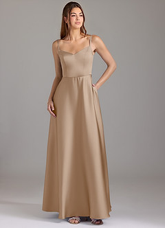 Azazie Marley Bridesmaid Dresses Taupe A-Line Off the Shoulder Stretch Satin Convertible Dress image3