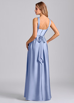 Azazie Dixie 신부 들러리 드레스 A라인 주름진 스트레치 새틴 바닥 길이 드레스 image5