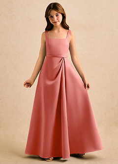 Azazie Emiko Girls Formal Abiti da Ragazza di Fiori Abito A-Line in Raso Opaco Plissettato Salmone Rosa image4