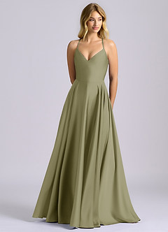 Azazie Truce Bridesmaid Dresses Pistachio A-Line Stretch Satin Dress image1