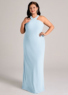 Azazie Doretta Abiti da Damigella Abito Sirena in Chiffon Plissettato Azzurro image9