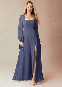 Azazie Leonia Bridesmaid Dresses Stormy A-Line Long Sleeve Chiffon Dress image3