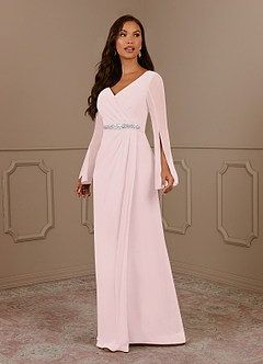Azazie Belinda Mother of the Bride Dresses Blushing Pink A-Line V-Neck Pleated Chiffon Dress image1