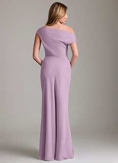 Azazie Emerson Bridesmaid Dresses Wisteria Sheath Off the Shoulder Chiffon Dress image4