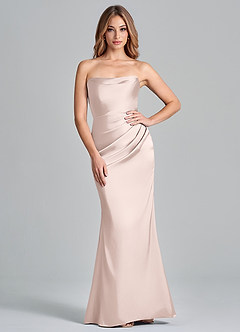 Azazie Olea 신부 들러리 드레스 인어 스트랩리스 스트레치 새틴 바닥 길이 드레스 image1