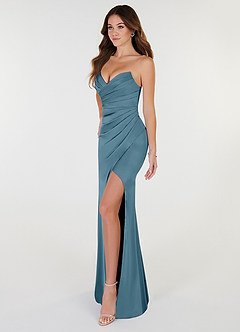 Azazie Yola Bridesmaid Dresses Bermuda Sheath V-Neck Pleated Stretch Satin Convertible Dress image3