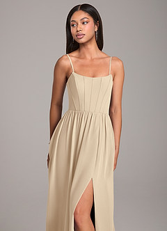 Azazie Kailee Bridesmaid Dresses Champagne A-Line with Pockets Chiffon Dress image2
