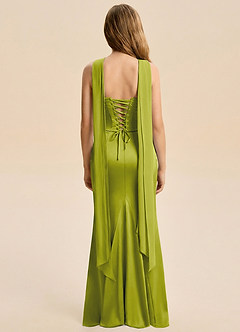 Azazie Sorrel Junior Lemongrass Mermaid Ruched Stretch Satin Dress image2