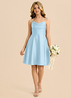 Azazie Bear Jurk van Stretch Satijn met A-Lijn Sweetheart Halslijn Hemelsblauw image3