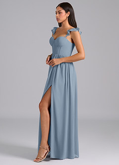 Azazie Denisse Bridesmaid Dresses Dusty Blue A-Line Ruched Chiffon Dress image3