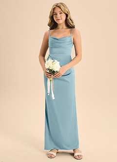 Azazie Mai Junior A-Linie Herzausschnitt Stretch-Satin Kleid Stimmungsvolles Blau image4