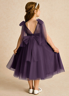 Azazie Dori Robe Demoiselle D'honneur Fillette Robe Trapèze en Tulle Rayé Prune image1