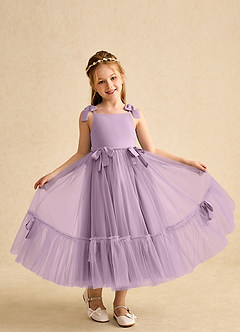 Azazie Jaci Flower Girl Dresses Wisteria A-Line Spaghetti Strap Chiffon Dress image4
