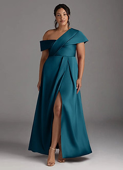 Azazie Milton Mother of the Bride Dresses Ink Blue A-Line Pleated Stretch Satin Dress image9