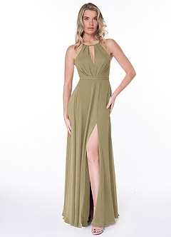 Azazie Evalleen Robes de demoiselle d'honneur Robe Trapèze en Mousseline de soie Plissée Vert Mousse image6