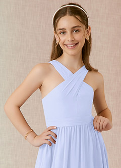 Azazie Jiya Junior Vestido de Lavanda de Gasa de Corte En A con Plisado image4