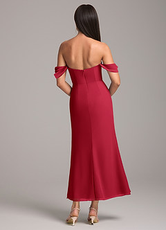 Azazie Saige Bridesmaid Dresses Scarlet Sheath Off the Shoulder Chiffon Convertible Dress image5