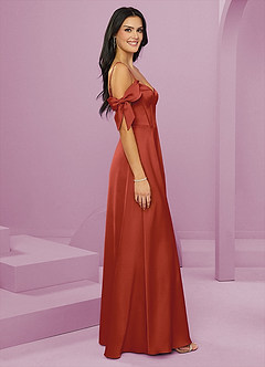 Barbie ♥ Azazie Bridesmaid Dresses Rust A-Line Off the Shoulder Stretch Satin Dress image4