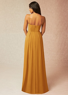 Azazie Kyedae Bridesmaid Dresses Butterscotch A-Line V-Neck Pleated Chiffon Dress image2