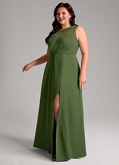 Azazie Phaedra Bridesmaid Dresses Olive A-Line One Shoulder Chiffon Dress image6