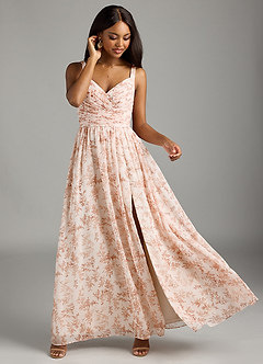 Azazie Chanel Bridesmaid Dresses Pink Fern Floral A-Line Pleated Chiffon Dress image3