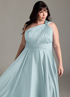 Azazie Charlize Brautjungfernkleider A-Linie One-Shoulder Stretch-Satin Kleid Nebel image7
