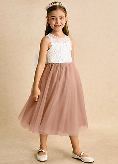 Azazie Lina Flower Girl Dresses Ivory Champagne Rose Ball-Gown Lace Dress image3