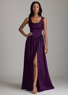 Azazie Novi Bridesmaid Dresses Grape A-Line with Pockets Stretch Satin Dress image1